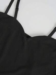 Minimalist Fashion Personalized Elastic Pleated Fitted Bodysuit, Slim Fit Black Summer - Black - View 7