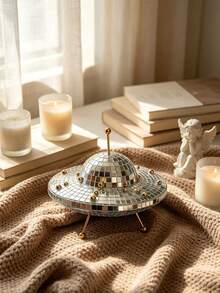 1pc UFO Retro Disco Ball, Light-Catching Glass Christmas Home Decor, Reflective Desktop Ornament, Holiday Decoration, Suitable For Living Room, Dining Room, Coffee Table, Wooden Atmosphere Small Ornament - 1PC - View 3