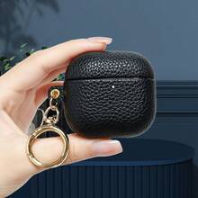 Premium Litchi Texture Faux Leather Earphone Case, For AirPods5 Full Coverage Protective Earphone Cover, With Gold Metal Keychain, Luxury Hard Shell, Suitable For AirPodsPro3 All Series - Multicolor - View 8