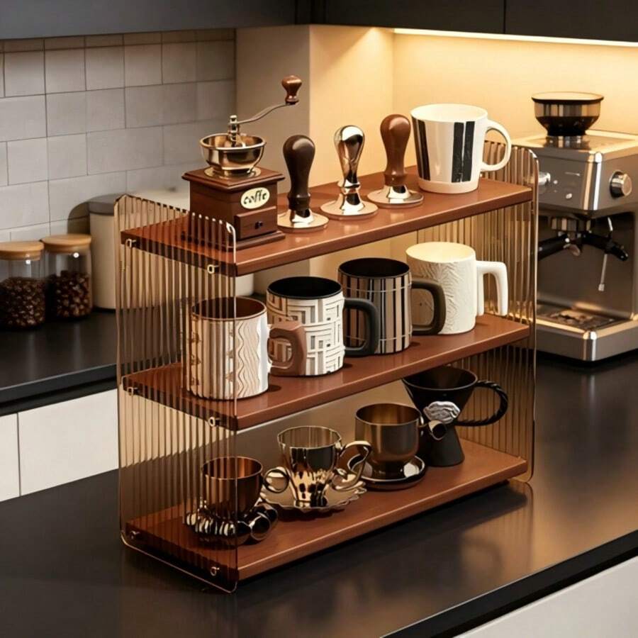1PC Desktop Double-Layer, Three-Layer Cup Holder Coffee Storage Rack, Suitable For Coffee Corner, Dining Table, Kitchen Countertop, Storage Rack, Tableware Display Rack, Halloween, Christmas Holiday Decoration Storage Table. - Multicolor - View 1