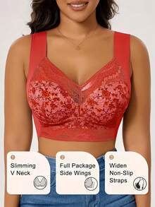 5 Pcs Of Simple Solid-Color Multi-Butterfly Floral Lace Bras, Comfortable And Breathable Full-Cup Without Underwire Bras, Women'S Underwear - 彩色 - 查看 3