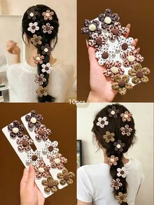 10 piezas de pinzas para el cabello con flores de estilo dulce y colorido para uso diario - Multicolor - Ver 8