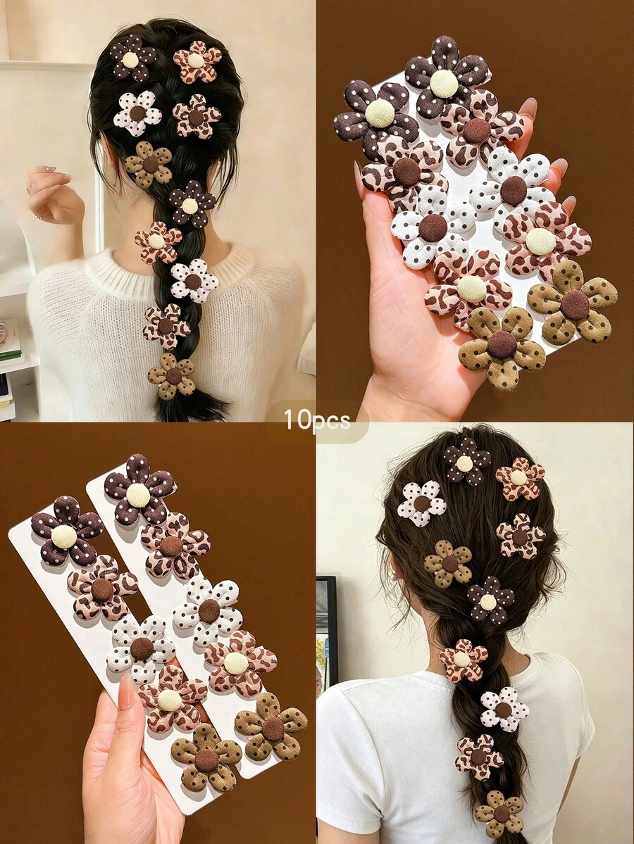 10pcs Colorful Sweet Style Flower Hair Clips For Daily Use - Multicolor - View 1