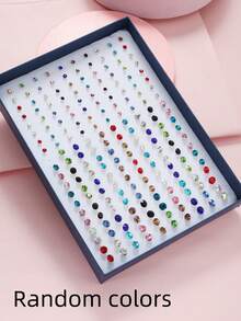 RINTOLER Bộ 100 đôi bông tai nhựa đính đá màu sắc phong cách tối giản cá nhân hóa, kèm hộp (màu ngẫu nhiên) - Nhiều màu - Xem 2