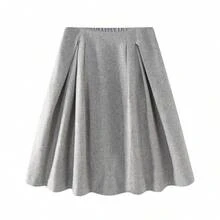 Women's Wool Elastic Waist Grey Fluffy A-Line Skirt, Slimming Autumn/Winter Skirt - Light Grey - View 9