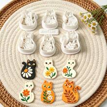 Set 7 Buah Cetakan Tanah Liat Polimer Motif Kucing Bunga, Anak Kucing dengan Pola Daun dan Bunga, Cetakan Tanah Liat DIY untuk Membuat Anting, Liontin, dan Perhiasan Buatan Tangan. - 7 buah - View 6