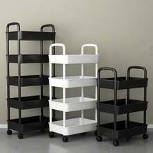 3-Tier Rolling Storage Cart With Handle - Multi-Functional Floor Storage Rack, Perfect For Kitchen And Bathroom Organization, Movable Drain Rack, Ideal For Holiday Parties, Back-To-School Essentials, And New Year's Resolutions - Multicolor - View 6