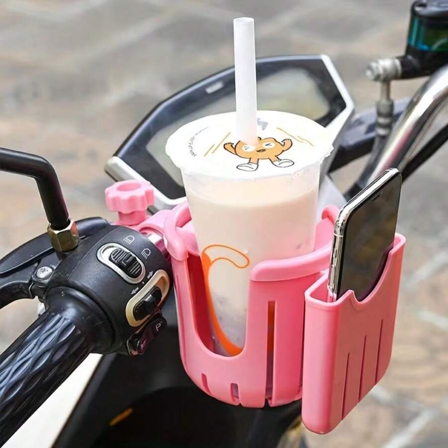 Electric Scooter Water Cup Holder 2-In-1 Phone Storage Rack, Universal Handlebar Beverage Milk Tea Cup Holder, Stable Anti-Tip Quick Installation, Space-Saving, For Delivery Commute Travel, Holds Water Cup And Phone, Riding Accessories, Bracket Accessories - Multicolor - View 1
