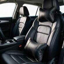 PU Leather Car Neck Pillow & Lumbar Support Set, Breathable Perforated Car Seat Headrest & Back Support Cushion, Comfortable Driving Interior Accessories - Pillow - View 1