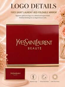 Cermin rias lipat YSL warna merah, 8,5*4,5cm, dijual satuan. Cermin dua sisi yang ringkas ini sangat cocok untuk bepergian dan merapikan riasan sehari-hari. - Merah - View 7