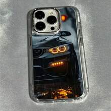 1pc Racing Pattern Black & Silver Phone Case Compatible With Apple Phones - Multicolor - View 1