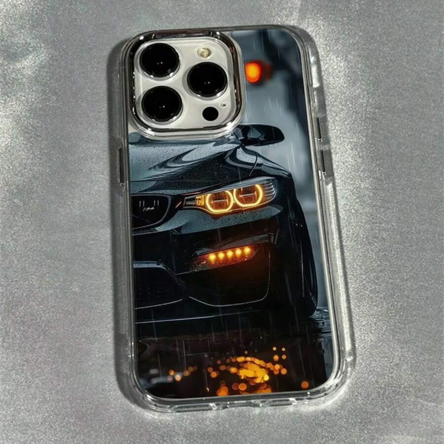 1pc Racing Pattern Black & Silver Phone Case Compatible With Apple Phones - Multicolor - View 1