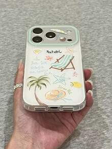 1PCSSummer Beach Vacation Phone Case, Cute Palm Tree Starfish Cartoon Pattern Shock‑Absorbent Phone Shell Compatible With Iphone 17Pro Max 17Pro 17 16 15 14 13 12 11 Pro Max Smartphone Case - Multicolor - View 5