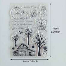 Thanksgiving Fall Autumn Themed Clear Silicone Stamps, Pumpkin Mushroom Wreath Text Pattern Transparent Rubber Seal For Journaling Scrapbooking Card Making DIY Craft Decoration - Gratitude - View 5
