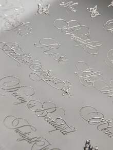 1pc Sliver Alphabet Pattern Nail Stickers - Butterfly Wing Letter Mixed Design Holographic Y2K Style Nail Decals Simple DIY Self-Adhesive Nail Art Decorations For Women Manicure Supplies - Silver - View 3