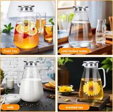2.2L Glass Pitcher Carafe With Airtight Lid High Temp Resistant Jug For Water Juice Iced & Hot Drinks - Clear - View 7