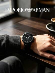 Armani Luigi Series All Matte Black Chronograph Watch, Soft Genuine Leather Strap, Luminous Dial, Men's Business Casual Quartz Watch AR1970 - Black - View 5