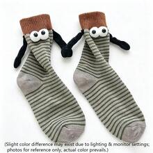 1 Pair Funny 3D Holding Hands Mid-Calf Socks, Novel Striped Socks With Plush Big Eyes And Soft Hand Decoration, Suitable For Couples, Family Gatherings, Party Gifts, Daily Home Couple Outfits - Multicolor - View 11