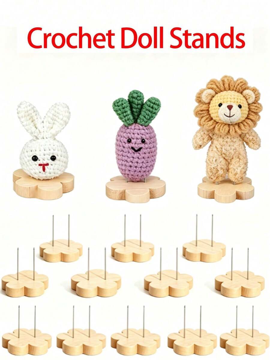 8/4/2/1 Adjustable Wooden Crochet Doll Base Stand - Combinable Crochet Display Shelf - Decorative Doll Display Shelf - Positive Energy Turtle Crochet / Potato Crochet / Popcorn Crochet - Home Decoration Room Decoration Learning Aids - Flower Shape - View 1