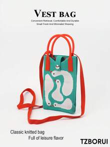 Bolso de teléfono de punto con diseño de animales de dibujos animados para mujer, bolso de mano mini, bolso cruzado, múltiples patrones disponibles, bolsa de compras, bolsa de regalo para vacaciones, adecuado para todas las estaciones - Multicolor - Ver 1