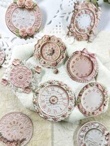 10pcs/Pack Vintage Hard Card Garden Clock Stickers, Scrapbook DIY Collage Decoration Photo Album Scrapbook Stickers - Garden Clock - View 7