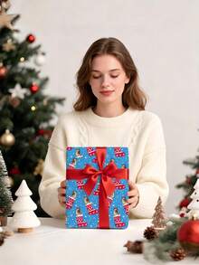 1 Roll Of Christmas Gift Wrapping Paper Featuring Christmas Dog And Stocking Patterns;Perfect For Christmas Gift Wrapping,Holiday Party Decor,Home Festive Decoration,DIY Craft,Festive Favour Wrapping Dimensions: 43 Cm X 300 Cm. - A - View 3