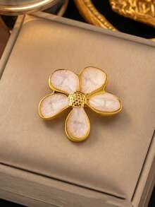 VceTd1PCS Fashionable Vacation Style Stainless Steel Women's Brooch With Asymmetrical Flower Decoration, Suitable For Daily Wear, Vacation Or Gift - Golden - View 7