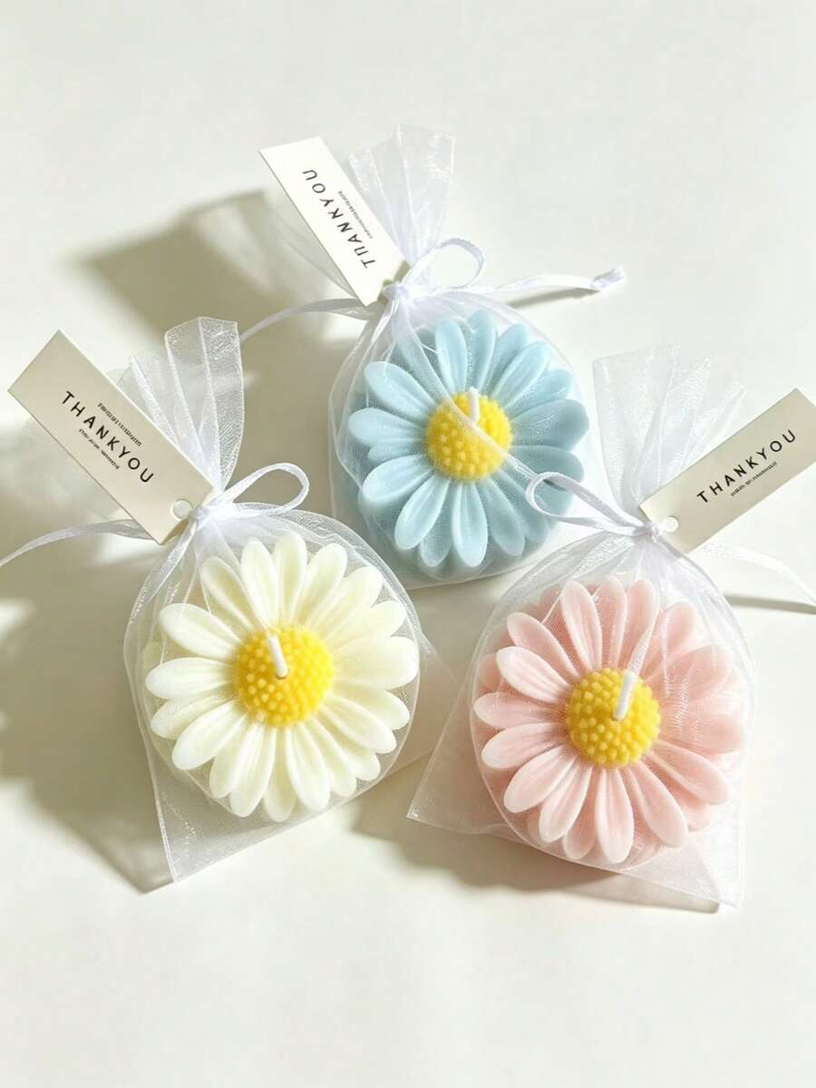 10pcs Chamomile Scented Candles, Handmade Smokeless Soy Wax, With Thank You Labels And Gauze Bags, Elegant And Exquisite, Suitable For Wedding/Birthday/Gift/Party/Mother's Day/Banquet, Perfect Home Decor - 10Pcs - View 1