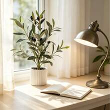 1pc 2D Flat Printed Acrylic Artificial Olive Tree Mini Potted Plant, Faux Olive Plant Decor For Home, Restaurant, Office Desk And Windowsill, Holiday Birthday Party Scene Decoration - Multicolor - View 4