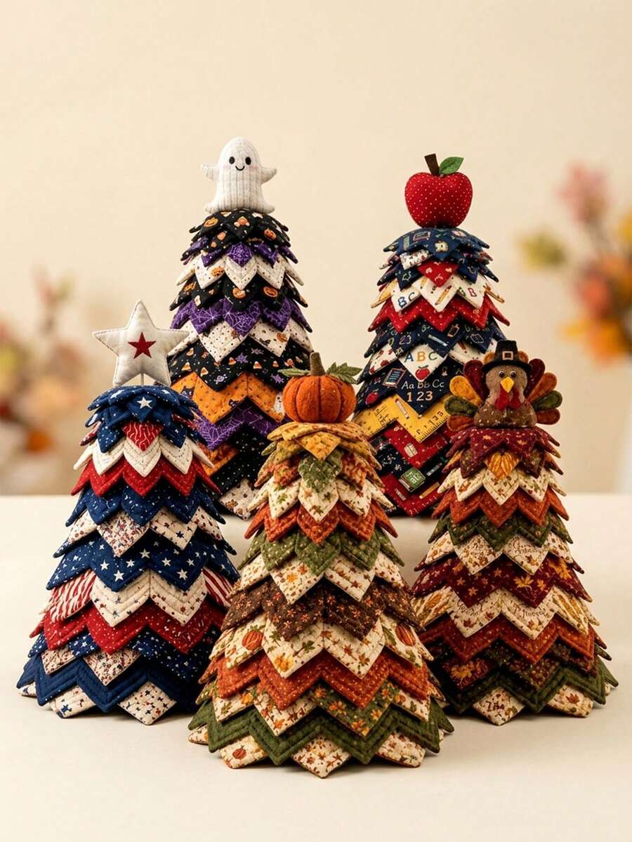1pc DIY Halloween Quilted Fabric Tree Set, 3D Stuffed Sewing Handmade Kit, 3D Stuffed Sewing Handmade Project, Handmade Halloween Tabletop Decoration, Gift For Craft Enthusiasts - Multiple Styles - View 1