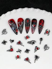 12-Grid Halloween Vintage Punk Zinc Alloy Nail Art Charms, Heart & Star Metal Y2K Nail Decor, Suitable For Girls - Multicolor - View 5