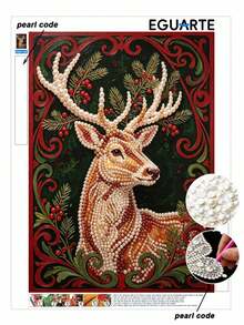 Framed DIY Pearl Painting Set, Handmade Self-Adhesive Pearls, Christmas Elk Creative Pattern, Handmade Holiday Gifts, Home Wall Decoration Painting, Pearl Painting With Frame - No Frame - View 1