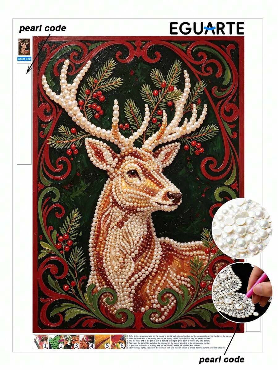 Framed DIY Pearl Painting Set, Handmade Self-Adhesive Pearls, Christmas Elk Creative Pattern, Handmade Holiday Gifts, Home Wall Decoration Painting, Pearl Painting With Frame - No Frame - View 1