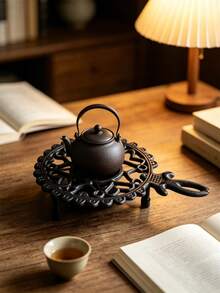 1pc Vintage Cast Iron Teapot Warmer, Hollow Scroll Pattern, Portable Metal Stove Rack, Suitable For Coffee Pots And Small Kitchen Utensils, Desktop Candle Heating Stand, Heat-Resistant Hot Plate Rack, Home Kitchen Decor, Suitable For Dining Table Countertop - View 6