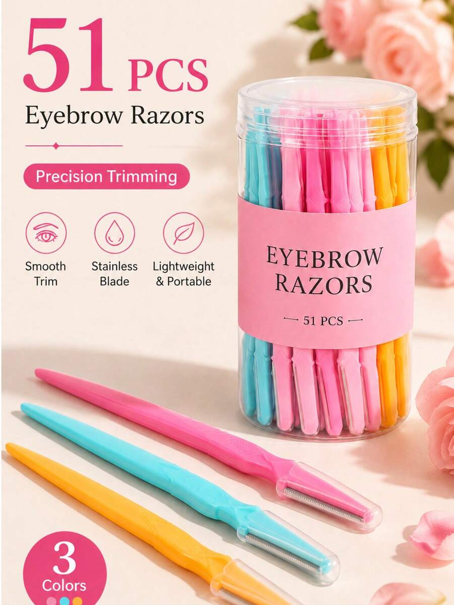 51/41/31/21/12/1pc Colorful Eyebrow Razors For Women, Precise Eyebrow Trimming Knife With Protective Cap, Facial Hair Removal Shaver, Women's Razor, Facial Hair Remover, Makeup Grooming Tool, Portable Travel Beauty Accessory, Pink Blue Yellow Eyebrow Trimming Tool - Upgraded Version - View 1