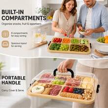 REXMOLI Plastic Handheld Multi-Purpose Serving Tray With Transparent Lid - Upgraded PP Material, Lightweight, Durable And Easy To Clean, 5 Compartment Charcuterie Board - Snack Tray - Portable Meal Tray, Reusable Snack Tray, Suitable For Storing Cheese, Fruit, Crackers, Appetizers, Parties, Picnics, Kitchen And Holiday Gatherings, Christmas Gift Party Carry Tableware - View 10