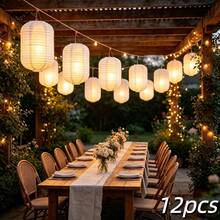 12 buah Lampion Kertas Bulat Putih Berbentuk Melon Musim Dingin untuk Dekorasi Gantung, Dapat Dilipat, Cocok untuk Dekorasi Pernikahan, Hiasan Halaman, Lampu Tidak Termasuk - A - View 1