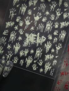 1片 5D 夜光手印流血恐怖血滴創意萬聖節美甲貼紙 黏貼式甲尖美甲貼花 - 彩色 - 查看 3