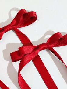1/2pcs Glossy Satin Red Bow Hair Clips, Elegant Long Ribbon Hair Accessories, Suitable For Romantic Valentine's Day Date And Fashionable Daily Hairstyle - Red - View 6