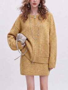 Women's New Autumn/Winter Minimalist Zip-Up Cardigan Sweater And Skirt 2 Pieces Set - Ginger - View 4
