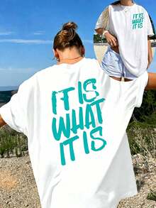Casual Oversized Round Neck Drop-Shoulder T-Shirt By Mme Xia, Plus Size, Comfortable And Slightly Elastic. - 白色6 - 查看 10