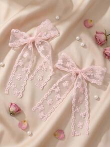 1pc/2pcs Lace Bow Hair Clip, Long Ribbon Bow Hair Clip, Suitable For Wedding, Party, Holiday Gift, Women Hair Accessory, Student Accessory - Purple - View 9