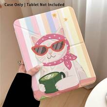 Striped, Cat, Coffee Pattern Painted Effect Tablet Protective Case With Stand, Compatible With Honor 8/9/10/X8/X8A/X9/X8Pro/X9Pro, MatePad SE 11 Inch/MatePad 11 Inch/11.5 Inch, MatePad Pro, Apple 10th/11th Gen 2025 (A16), Galaxy Tab A7/A9 And Other Popular Models - Style 16 - View 1