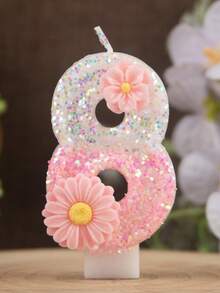 1件生日數字蠟燭，兩朵花粉色生日蛋糕蠟燭，亮片蛋糕裝飾蠟燭，0-9數字蠟燭（短燃燒時間） - 彩色 - 查看 18