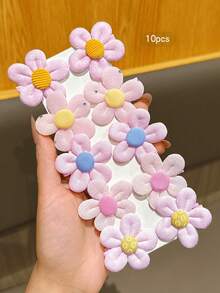 10pcs Pink Floral Hair Clips For Daily Decoration - Multicolor - View 5