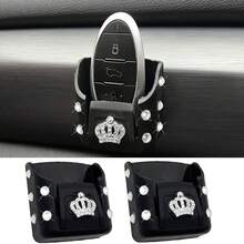 2pcs Women Car Accessories Shiny Crown Pattern - Car Key Storage Box, Car Card Holder, Car Dashboard Center Console Organizer, Car Interior Decoration - Shiny Pattern - View 7