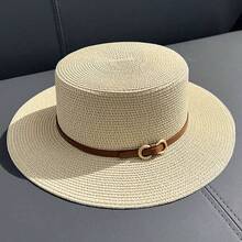 1pc Summer Sunhat For Women, British Style Flat Top Hat With UV Protection - Straw Hat - View 4