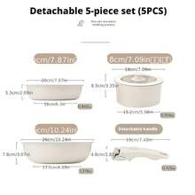Multi-Piece Non-Stick Cookware Set, Ceramic Non-Stick Soup Pot And Flat Bottom Pan Set, With Detachable Handles, Stackable RV Kitchenware, Durable And Stylish Home Kitchen Cooking Pots, Suitable For Camping, Oven - View 6