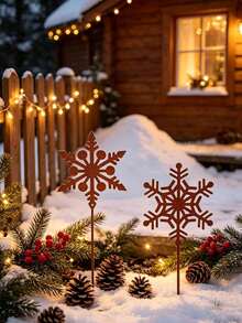 1 Set Christmas Garden Decor Stakes, Alternating Hollow Snowflake Design, Suitable For Christmas And Winter Themed Yard And Garden Decoration, Applicable To Patio, Guest Room And Outdoor Party - A - View 6
