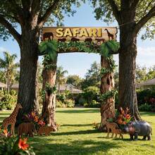 Jungle Animal Party Decorations VBS Jungle Adventure Birthday Doorway Banner Background Wall Jungle Party Supplies Door Decor Rainforest Banner Photo Booth Backdrop Zoo Animal Birthday Photo Booth Props Birthday Decoration Background Wall Outdoor Decor - A - View 1